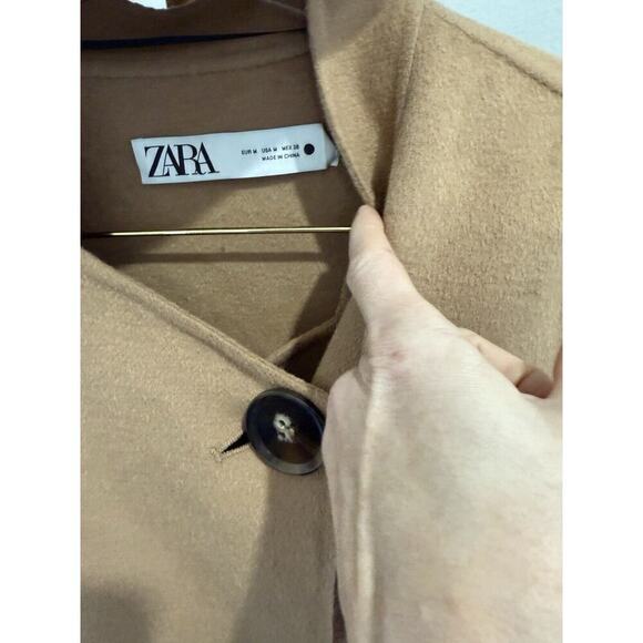 ZARA CAMEL WOOL RUNWAY MUST HAVE STYLE CAPE FRINGE BLOGGER COAT $279 Sz M - Picture 5 of 10